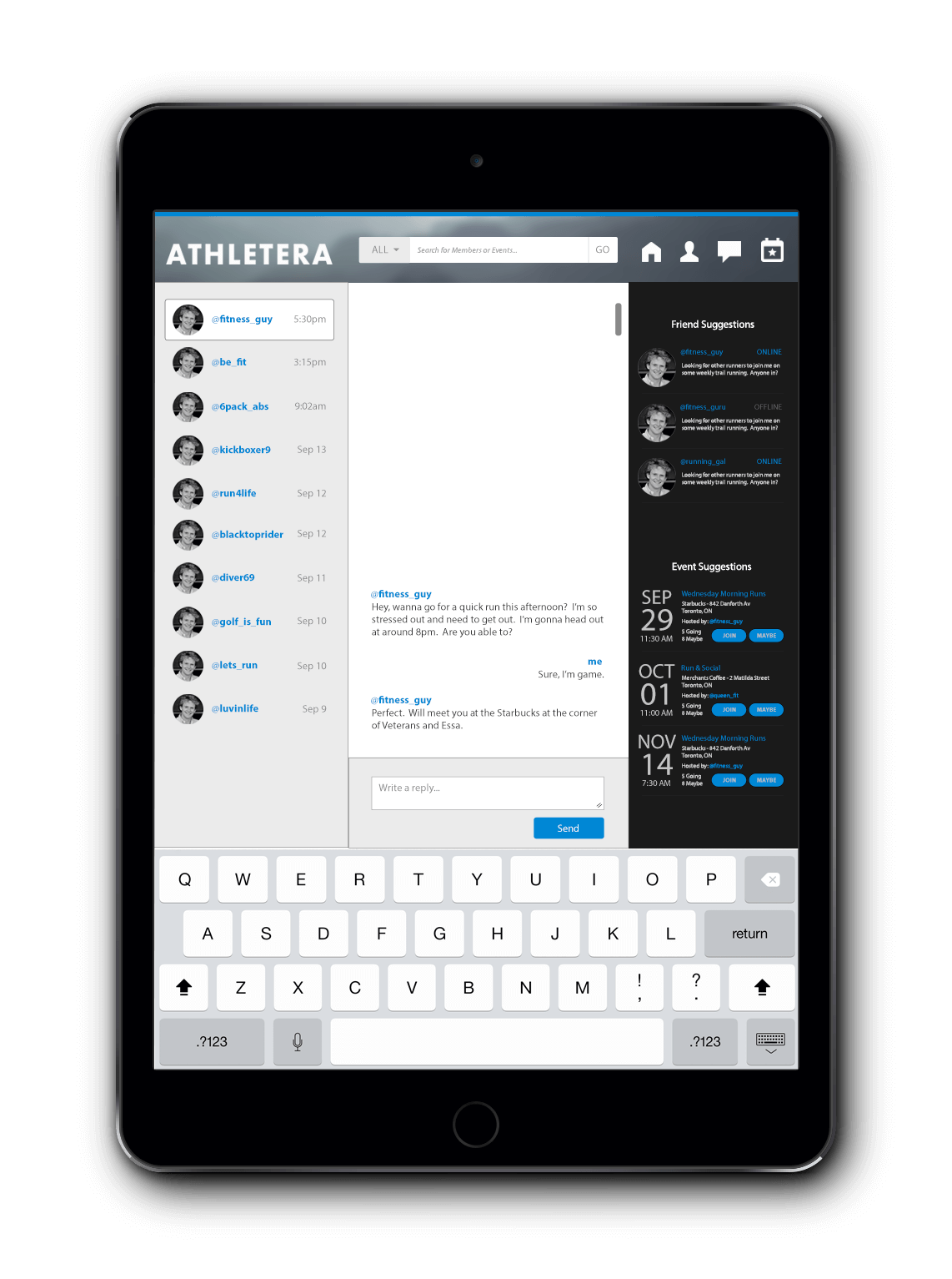 Athletera iPad App mockup